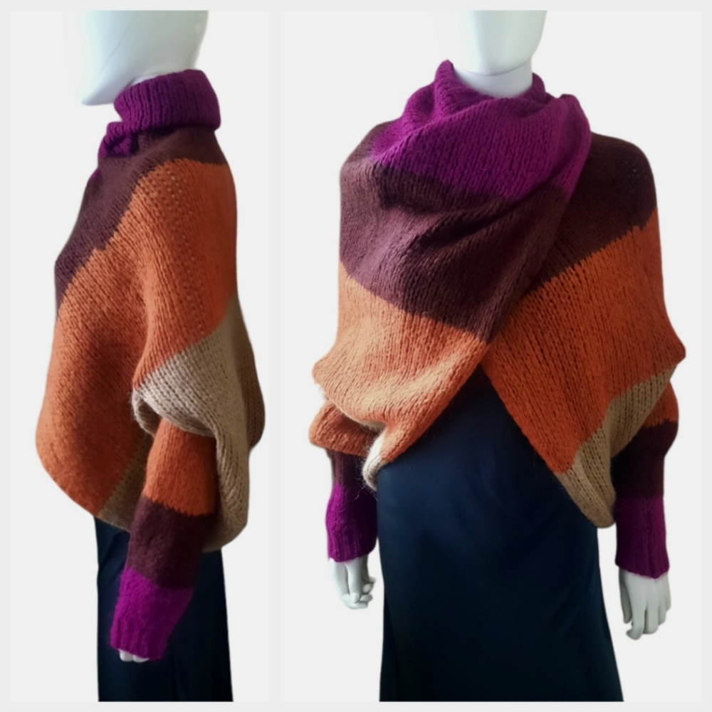 NICCOLAI Wool/Mohair Blend Knitted Open Cardigan Wide Stripe Sz M Multicolor